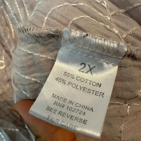 Mac Dougal & Houston Womens Button-Up Top 2X Gray Cotton Puff Sleeves Y2K - Picture 4 of 7